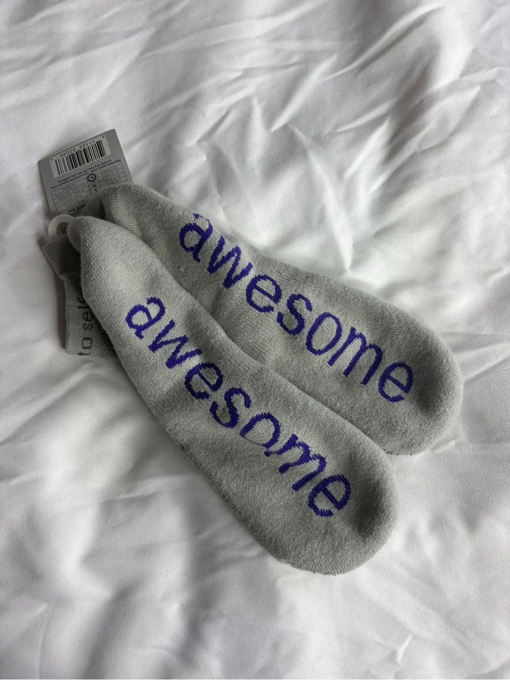 Women’s Grey 'I am awesome' Crew Socks with Purple Text